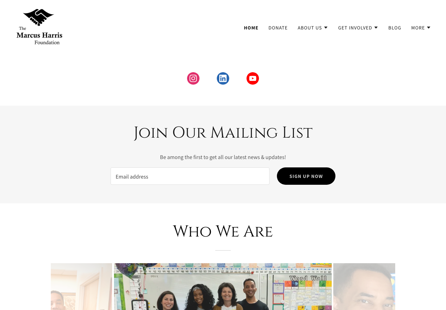 The Marcus Harris Foundation landing page screenshot