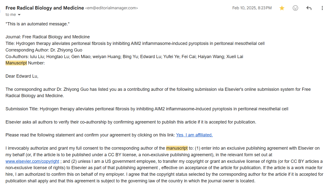 Evidence of affiliation screenshot